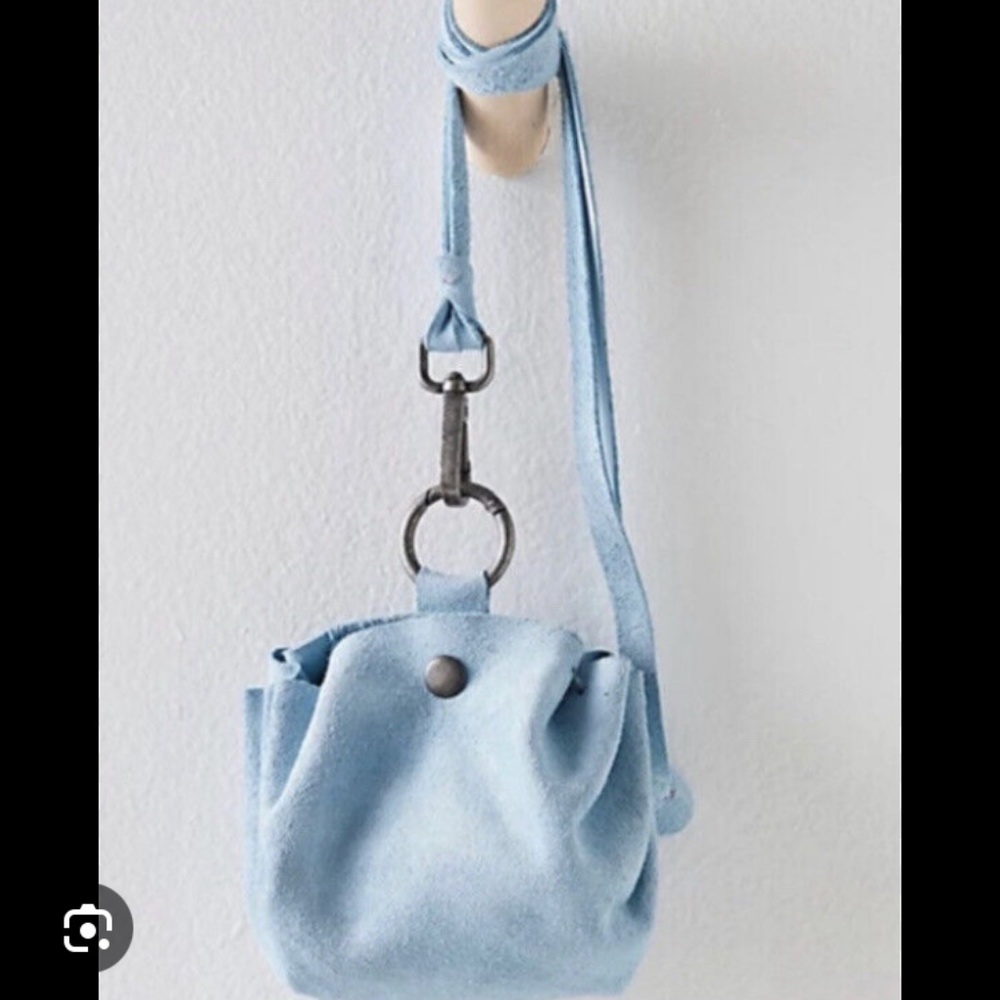 Free People FP Mini Coin Pouch Purse Bag Sling Suede Leather Baby Blue Bohemian